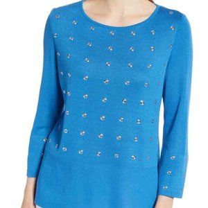 Ming Wang $260 52540 Twilight Blue Grommet Detail Sweater Sz 0X NWT !